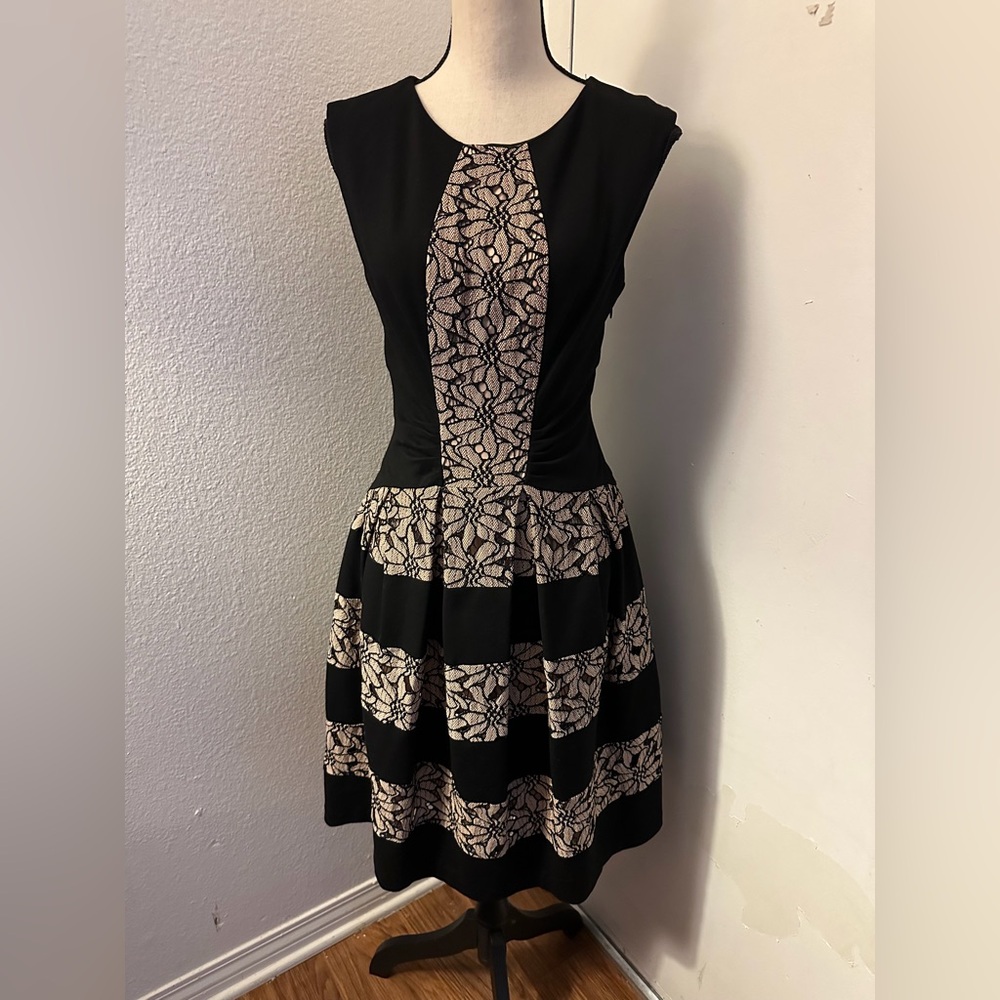 Eva Franco Black Dress with Beige Lace Panels